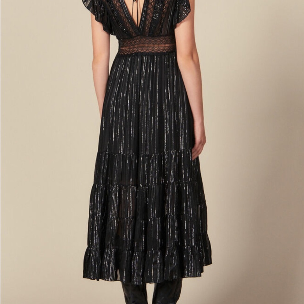 Sandro long lurex silk midi dress